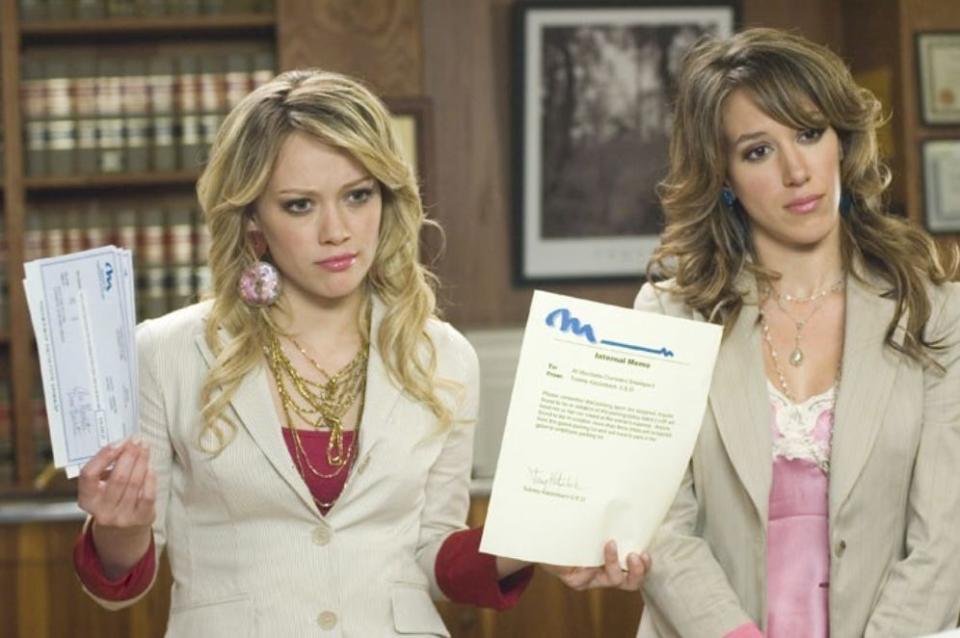 Hilary and Haylie Duff in a scene from the movie "Material Girls."