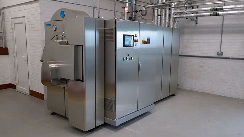 A resomator machine that facilitates a water cremation.