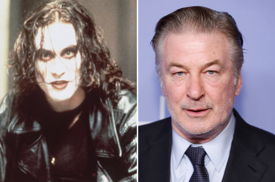 Brandon Lee in ‘The Crow’ and Alec Baldwin (Lionsgate/Getty Images)