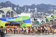 <p>Athletes start competing in the women’s marathon at the Rio Olympics on August 14, 2016. (REUTERS/Dylan Martinez) </p>