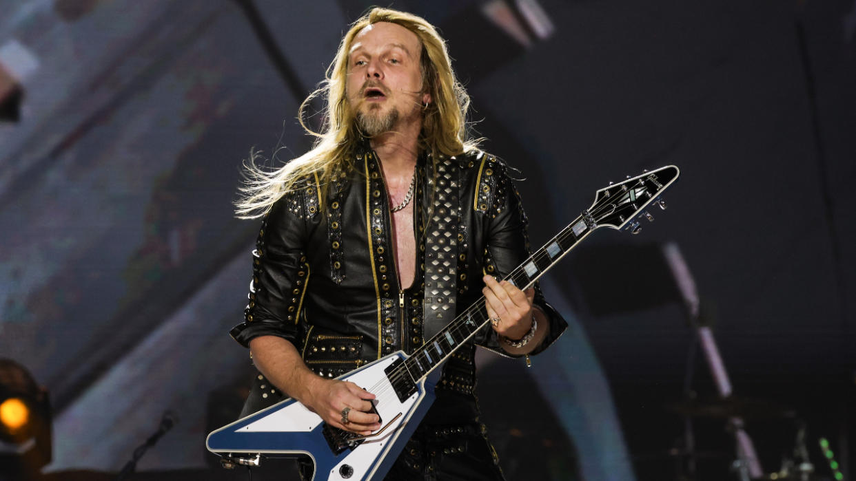  Richie Faulkner of Judas Priest performing live in 2023. 