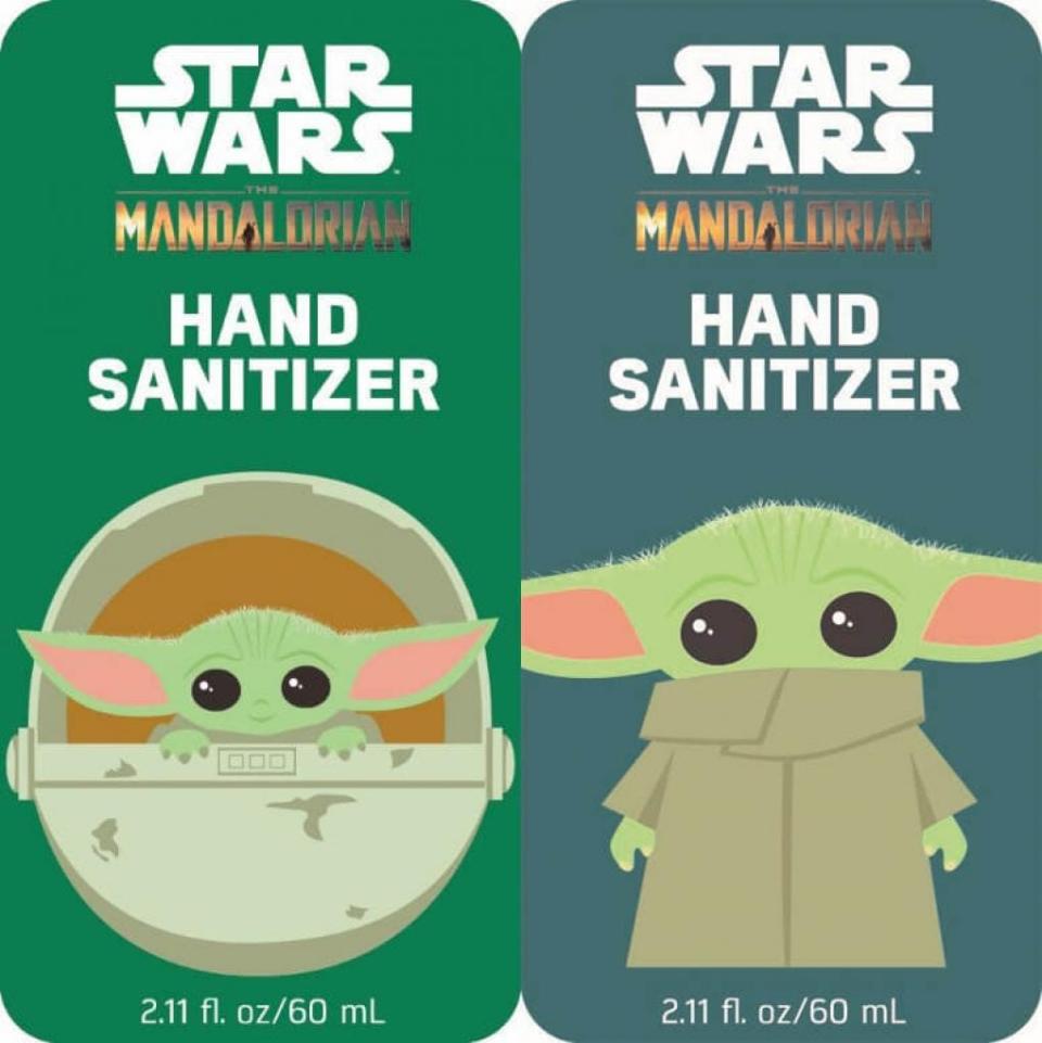 The label for Star Wars The Mandalorian hand sanitizer.