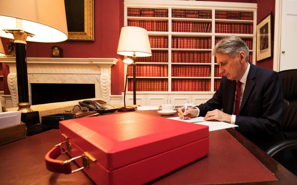 The Chancellor, Philip Hammond, prepares his speech in his office in Downing Street ahead of his 2017 Budget announcement  - Getty Images Europe