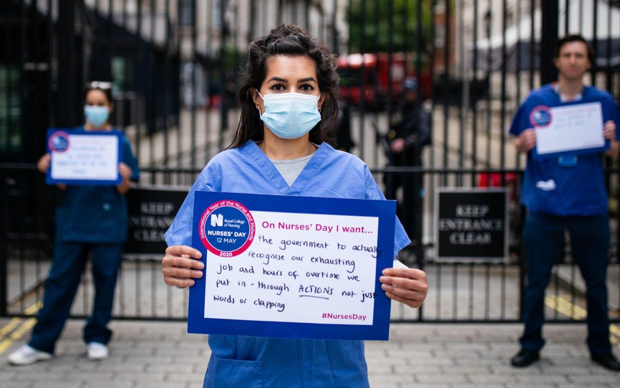 Nurses protest about NHS funding levels outside Downing Street - Aaron Chown/PA Wire