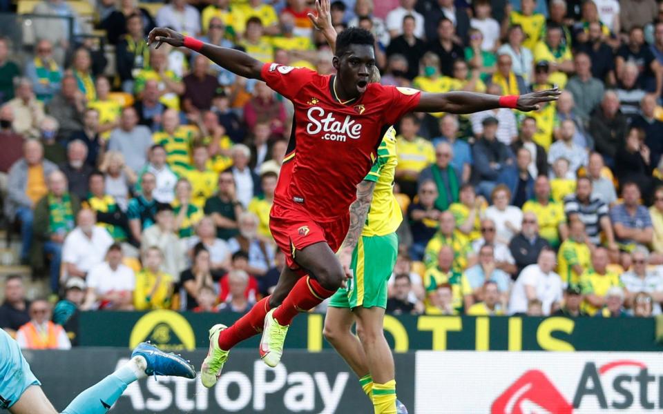 Watford's Ismaila Sarr celebrates scoring their third goal - Reuters