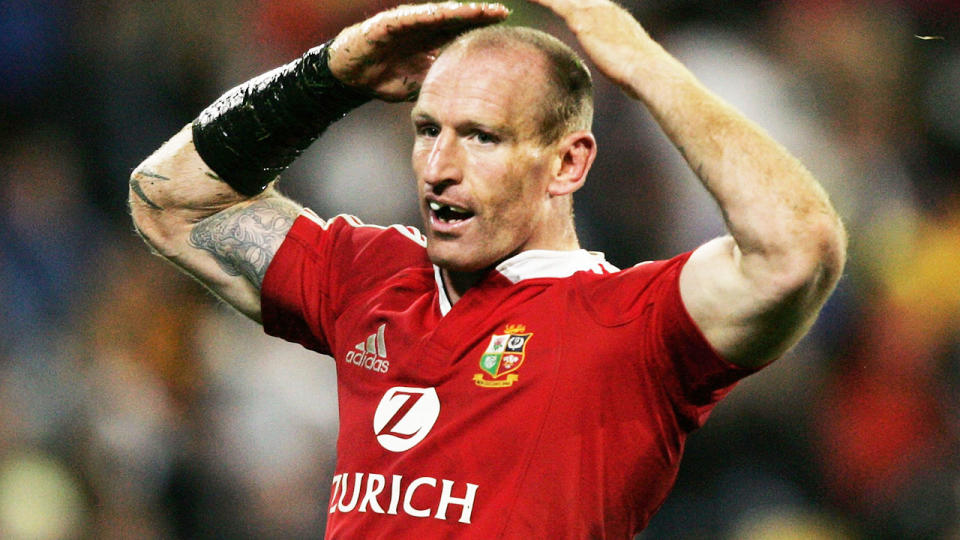 Gareth Thomas, pictured here playing for the British and Irish Lions in 2005.