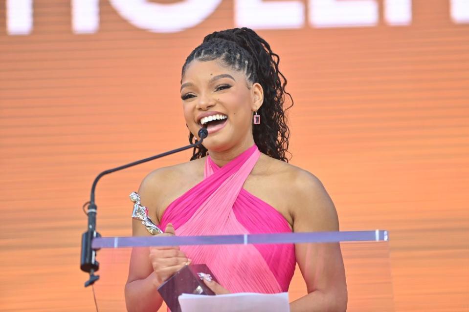 los angeles, california march 07 halle bailey speaks onstage during the 2024 essence black women in hollywood awards ceremony at academy museum of motion pictures on march 07, 2024 in los angeles, california photo by paras griffingetty images for essence