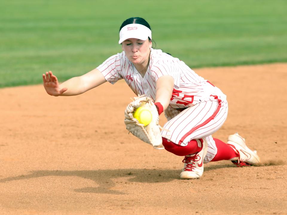 Payton Powell makes a dving stop during Sheridan's 2-1 loss to Circleville Logan Elm in a Division II district final on Friday at Ohio University.