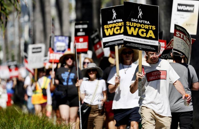 People on the picket line during the writers strike