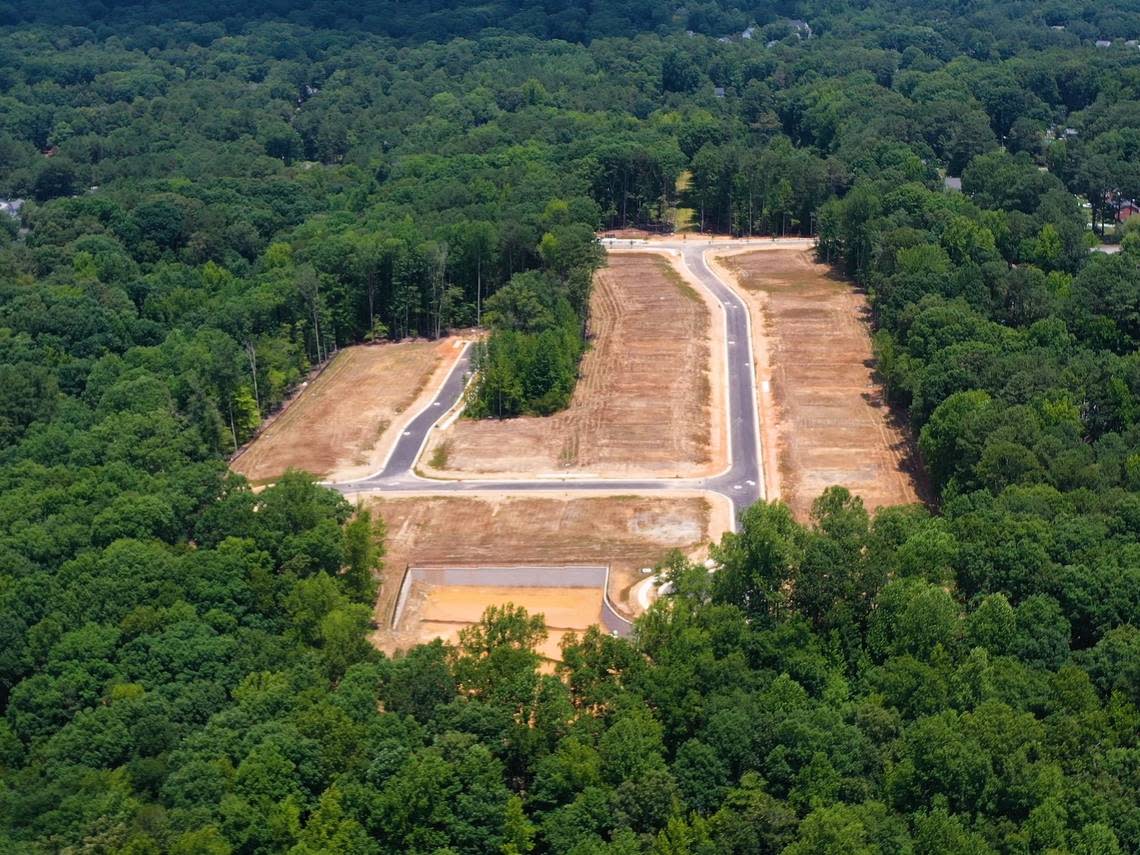 An aerial shot of the site of a planner 25-acre development in Durham County.