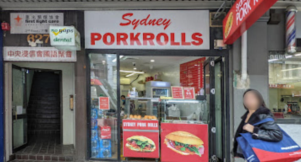 Sydney Pork Rolls shop front in Haymarket, Sydney