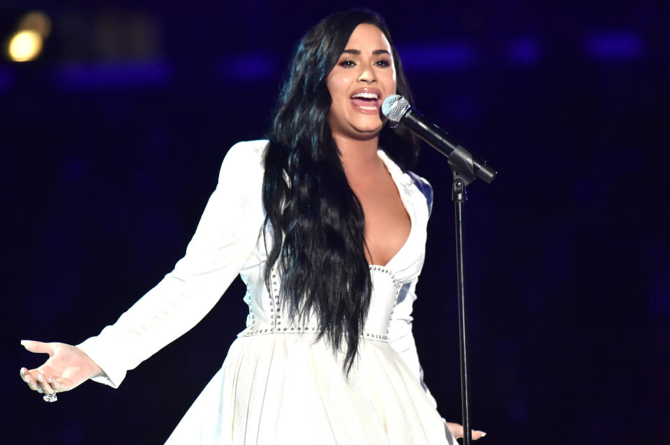 Lovato gave an emotional performance at the 2020 Grammys. (Photo: Jeff Kravitz/FilmMagic)