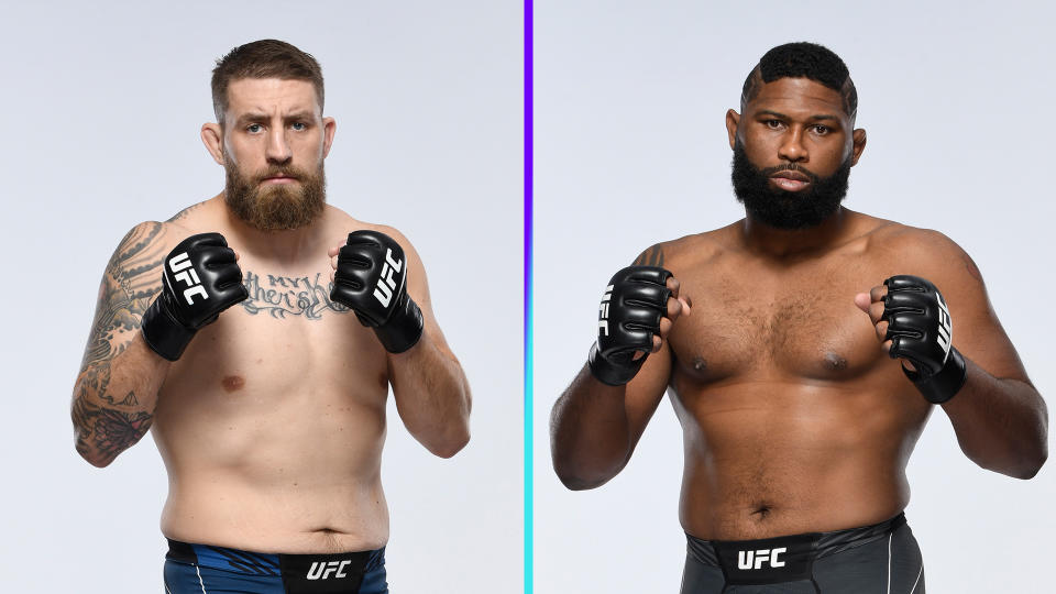 Heavyweight contenders Chris Daukaus (12-4, 11 KOs) and Curtis Blaydes (15-3, 10 KOs) meet Saturday in the main event of UFC Columbus. (Photos via Getty Images)