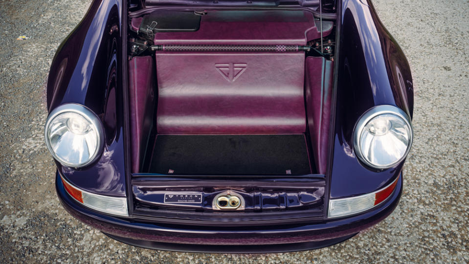 The front trunk of a Porsche 911 restomod from Theon Design.