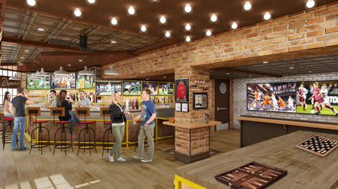 A rendering of the new Playmakers Sports Bar & Arcade