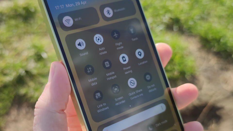 The Samsung Galaxy A35's quick settings menu.