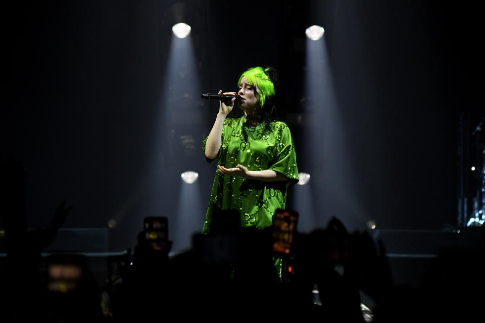 Billie Eilish during her "Where Do We Go?" world tour kick off in Miami.  (Photo by Kevin Mazur/Getty Images for Live Nation)