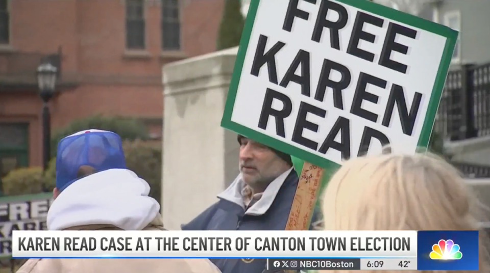 Protesters, like the one pictured earlier this month outside a Massachusetts courthouse, have carried signs calling for Ms Read’s acquittal (NBC10 Boston)