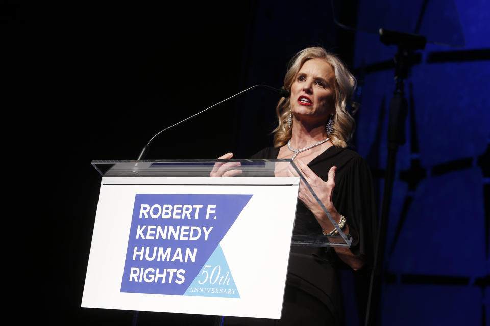 Robert F. Kennedy Human Rights President Kerry Kennedy speaks during the foundation's Ripple of Hope Awards ceremony, Wednesday, Dec. 12, 2018, in New York. (AP Photo/Jason DeCrow)