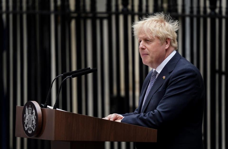 Prime Minister Boris Johnson confirms his resignation in Downing Street (Gareth Fuller/PA) (PA Wire)