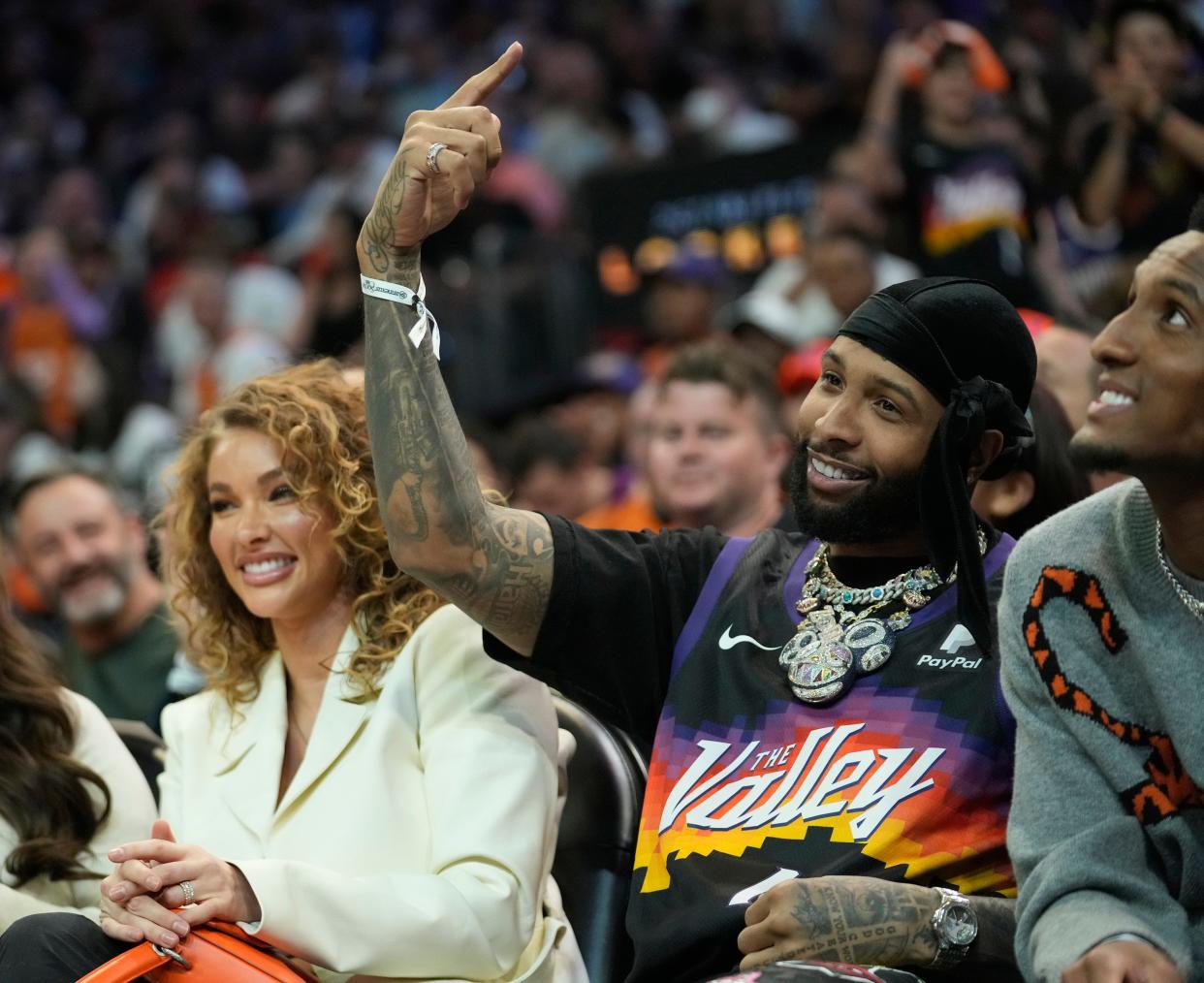 Los Angeles Rams wide receiver Odell Beckham Jr. watches Game 2 of the Western Conference semifinals between the Phoenix Suns and the Dallas Mavericks at Footprint Center.