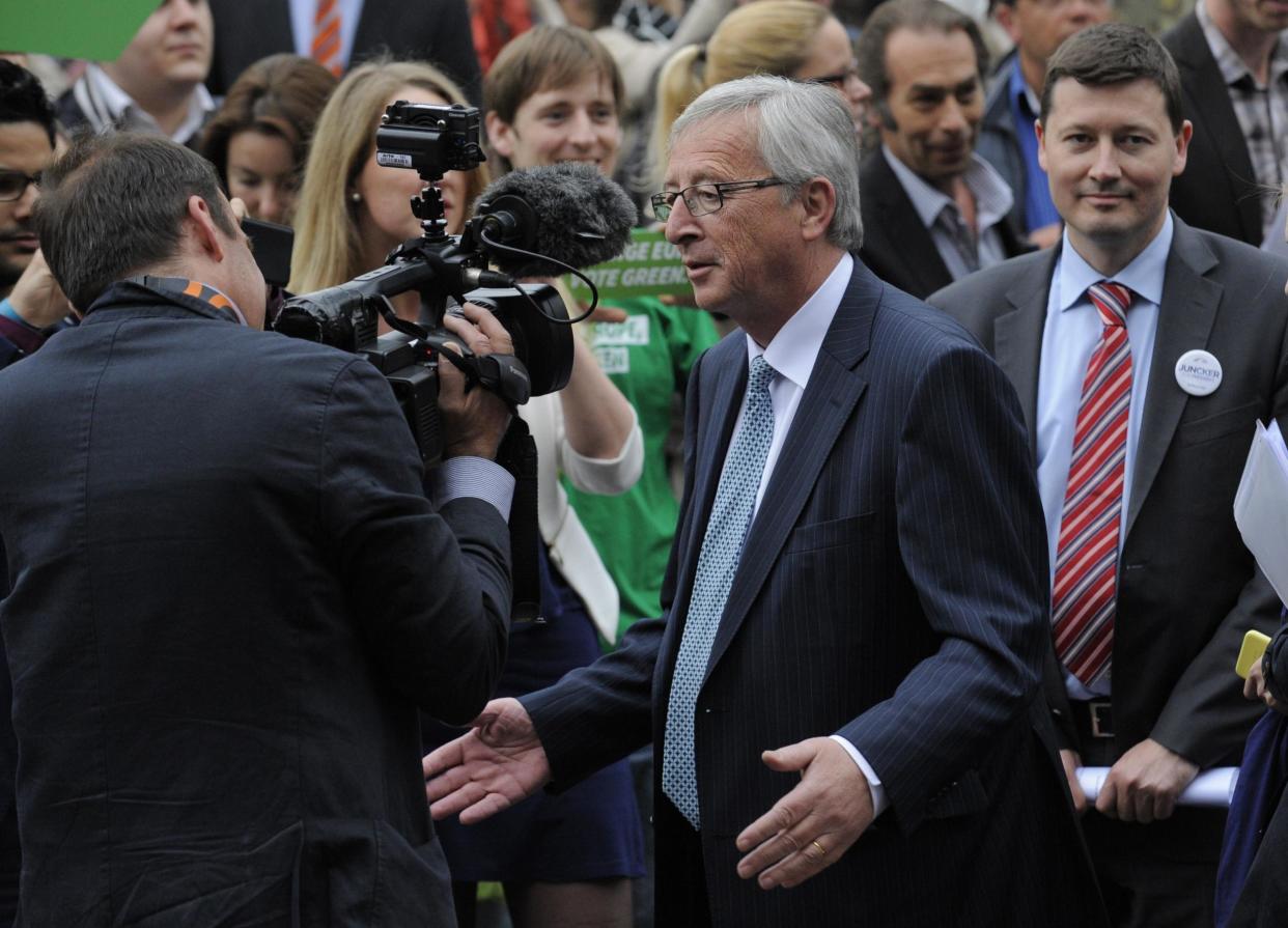 Martin Selmayr (right) stands off camera as Jean-Claude Juncker speaks to journalists: AFP/Getty Images