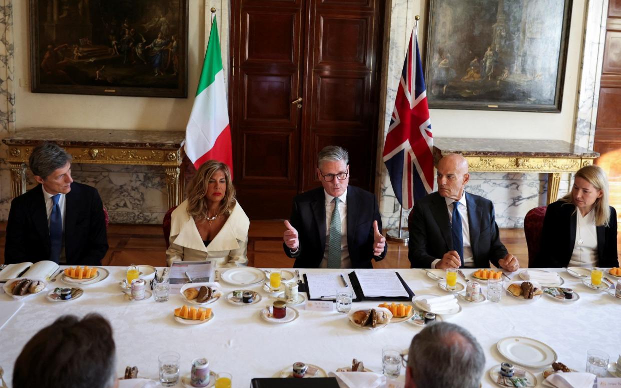 Sir Keir Starmer addresses a breakfast meeting with Italian business leaders in Rome this morning