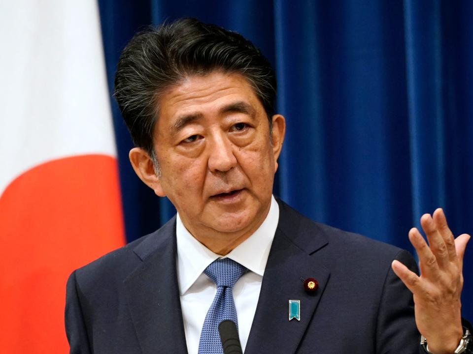 Japanese Prime Minister Shinzo Abe speaks during his press conference at the prime minister official residence in Tokyo on August 28, 2020.