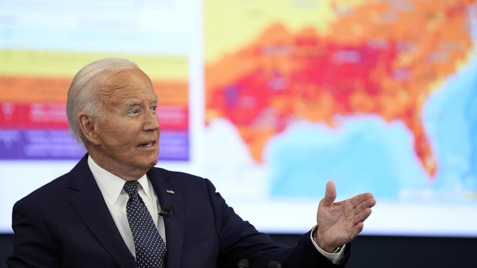 President Joe Biden speaks during a visit to the D.C. Emergency Operations Center, Tuesday, July 2, 2024, in Washington. (AP Photo/Evan Vucci)