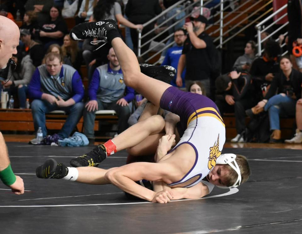 Union City's Logan Mears won his second straight Big 8 title with his win at 113 pounds Saturday