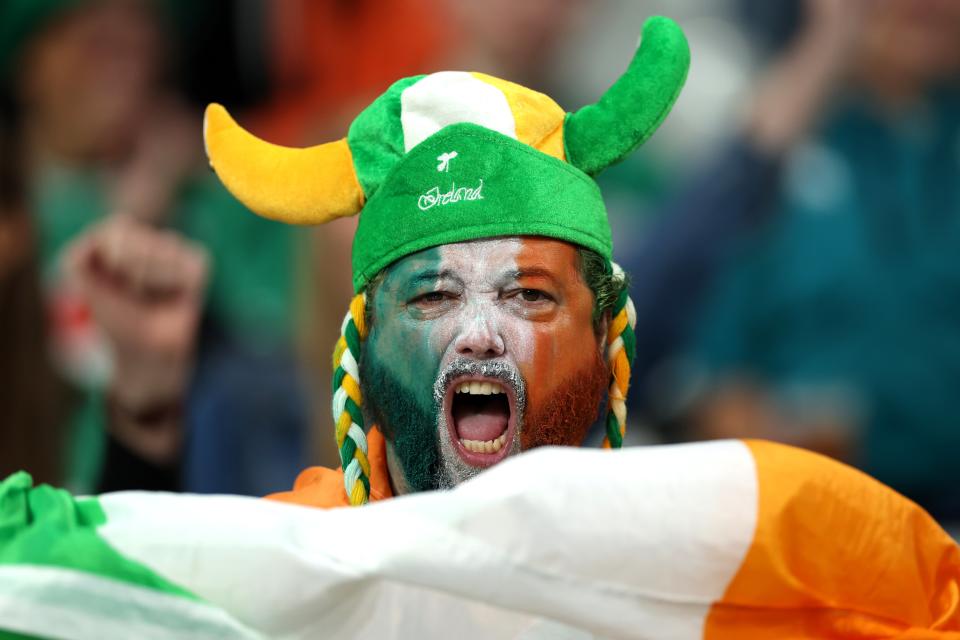 An Ireland fan shows their support prior to the Rugby World Cup quarter-final (Getty Images)