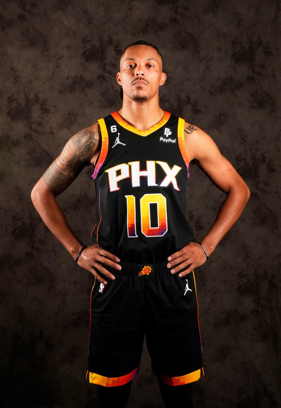 Phoenix Suns Damion Lee (10) at media day in Phoenix on Sept. 26, 2022.