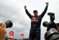 Dakar Rally - 2018 Peru-Bolivia-Argentina Dakar rally - 40th Dakar Edition stage fourteen, Cordoba to Cordoba - January 20, 2018. Carlos Sainz of Spain celebrates after winning Dakar rally. REUTERS/Andres Stapff