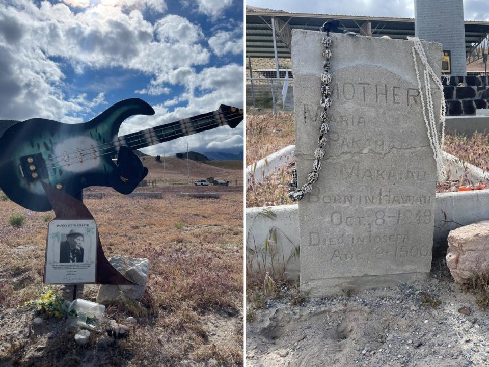 Side-by-side images of a more recent and older headstone at the Isoepa cemetery.