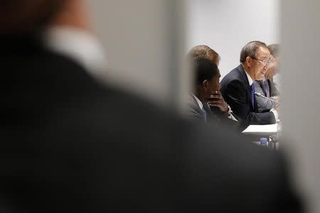 United Nations Secretary-General Ban Ki-moon attends a meeting during the World Climate Change Conference 2015 (COP21) at Le Bourget, near Paris, France, December 10, 2015. REUTERS/Stephane Mahe