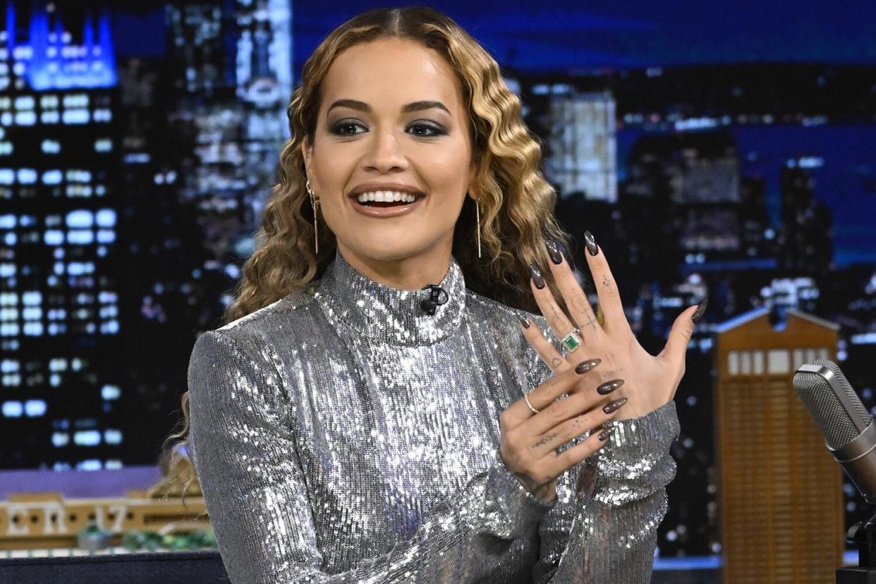 Rita Ora during an interview on The Tonight Show Starring Jimmy Fallon