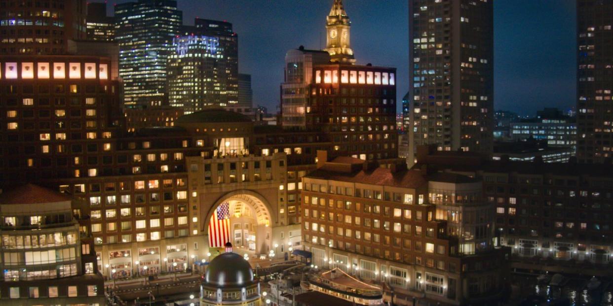 boston harbor hotel pictured at night