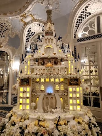 <p>David Woodruff for Bespoke Cakes by Sam</p> The cake was on display at the couple's wedding reception at the Savoy in London