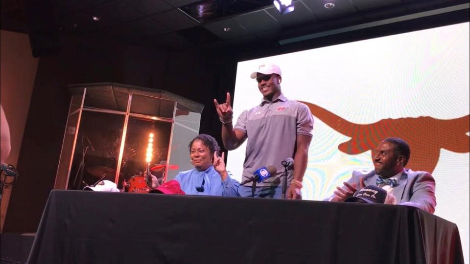 Justice Finkley, a defensive lineman from Trussville, Ala., chose Texas over Alabama on national signing day last December. He played in last week's 52-10 season-opening win over Louisiana-Monroe.