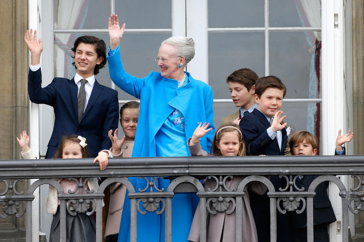 The queen with her grandchildren in 2016 in Copenhagen, Denmark. (Julian Parker/UK Press via Getty Images)