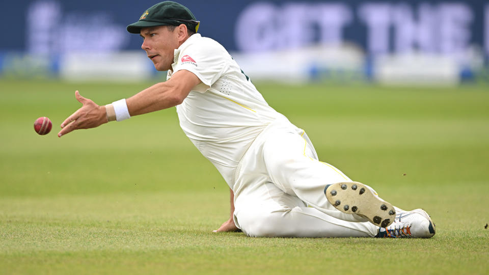 Scott Boland is pictured fielding in the third Ashes Test.