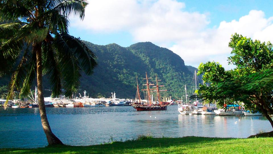A sailing ship is seen in the harbor at Pago Pago, American Samoa, in July 2002. Jason Palmer, an unknown candidate, won the Democratic primary in American Samoa on Tuesday, March 5, 2024. Out of 91 ballots cast, Palmer won 51 and President Joe Biden won 40, according to the local party.
