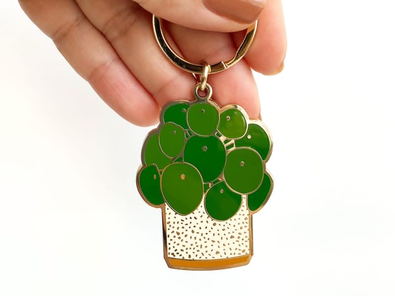 Pilea Plant Enamel Keychain