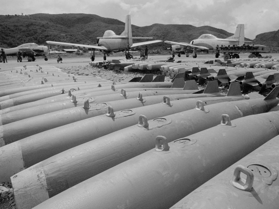 Aircrafts and 250-pound bombs at a CIA base in Laos.