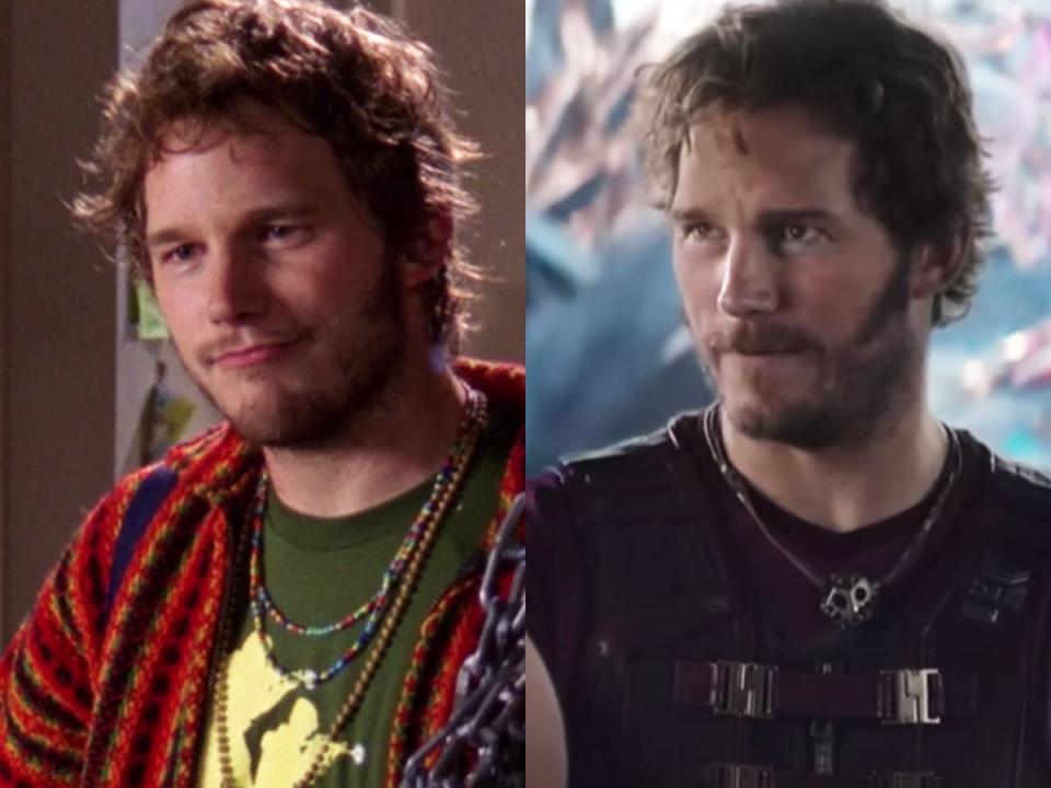 On the left: Chris Pratt as Ché on season four of "The O.C." On the right: Pratt as Peter Quill/Star-Lord in "Thor: Love and Thunder."