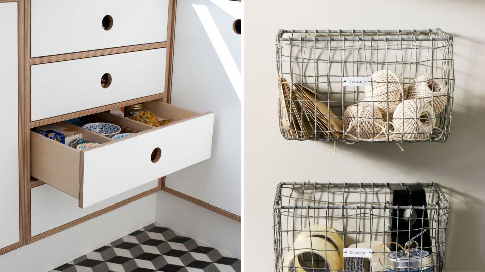 storage baskets and drawers to show how to tackle daily habits to keep your house clean