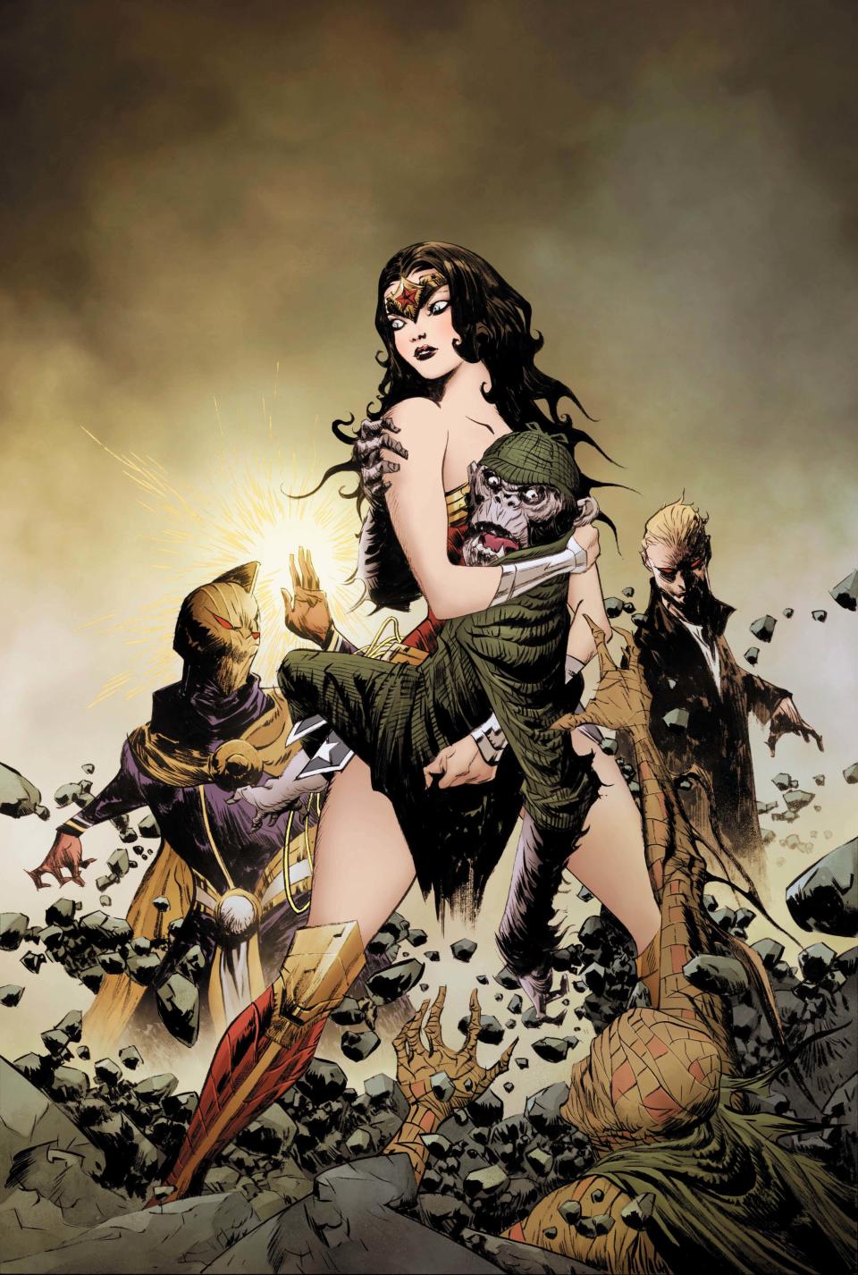 Wonder Woman attacked by zombies.