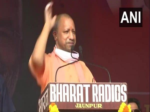 Uttar Pradesh Chief Minister Yogi Adityanath addressing a public gathering in Jaunpur on Saturday. Photo/ANI