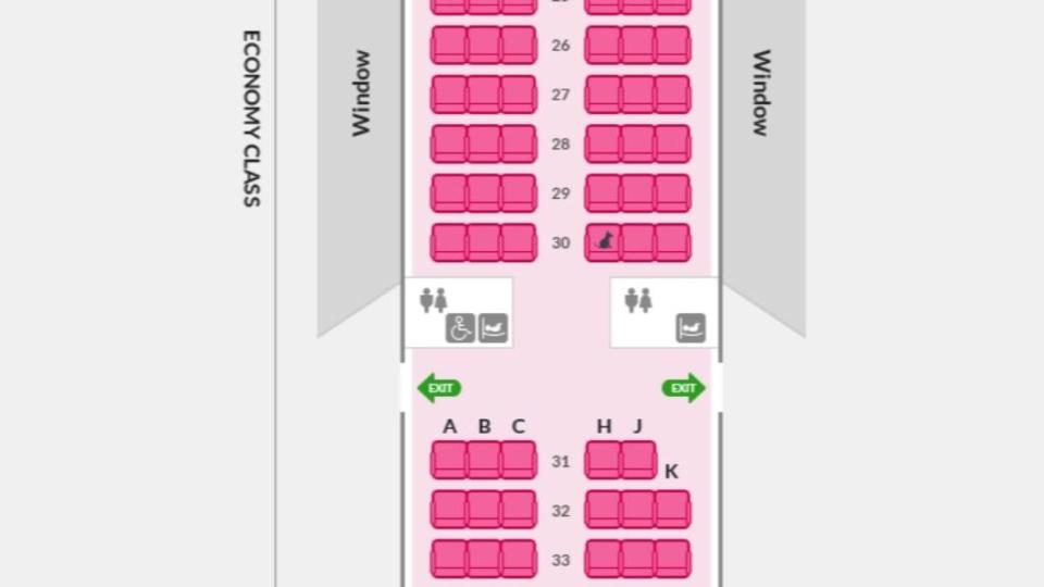 韓亞航緊急停售A321-200s逃生口的座位26A與31A。（圖／翻攝自韓亞航官網）