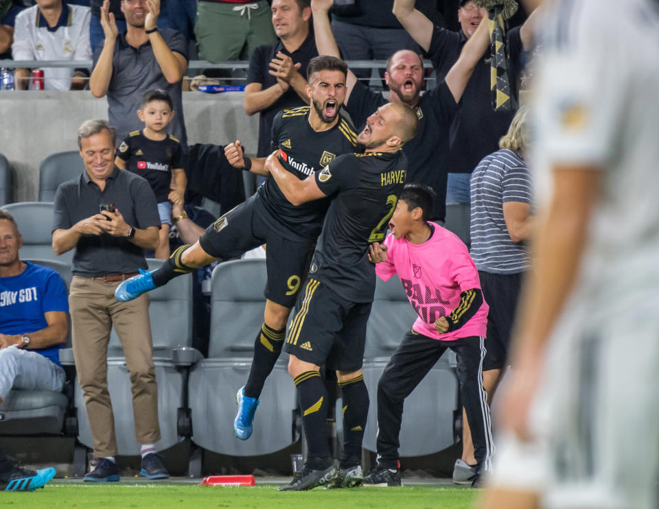 Diego Rossi (9) and the LAFC faithful celebrated this one long into the night. (Getty)